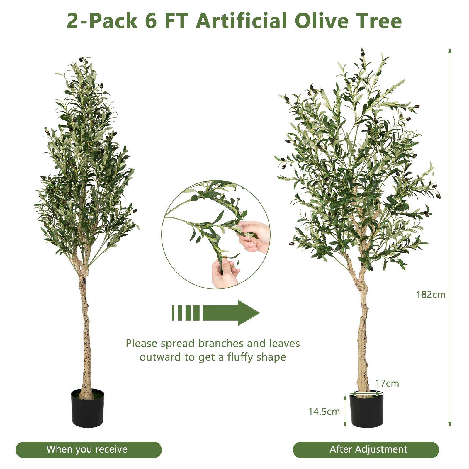 2-Pack 182cm Artificial Olive Trees with 72 Fruits
